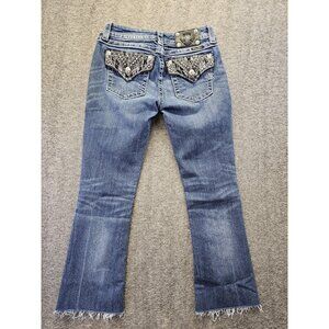 Miss Me Jeans Womens Size 28 Blue Mid Rise Bootcut Cutoff Raw Hem Flap Pocket